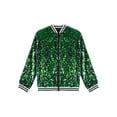 thumbnail image 3 of CHICTRY Kids Girls Boys Metallic Bomber Jacket Outerwear Hip Hop Jazz Dance Tops Costume Green-B 10, 3 of 5