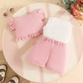 thumbnail image 6 of Caqnni Toddler Baby Girl Summer Clothes Daddys Girl Letter Short Sleeve T Shirt Tops Newborn Rolled Shorts Outfit Set 2Pcs Summer Playwear Beach Outfits 6-9 Months,Red, 6 of 9