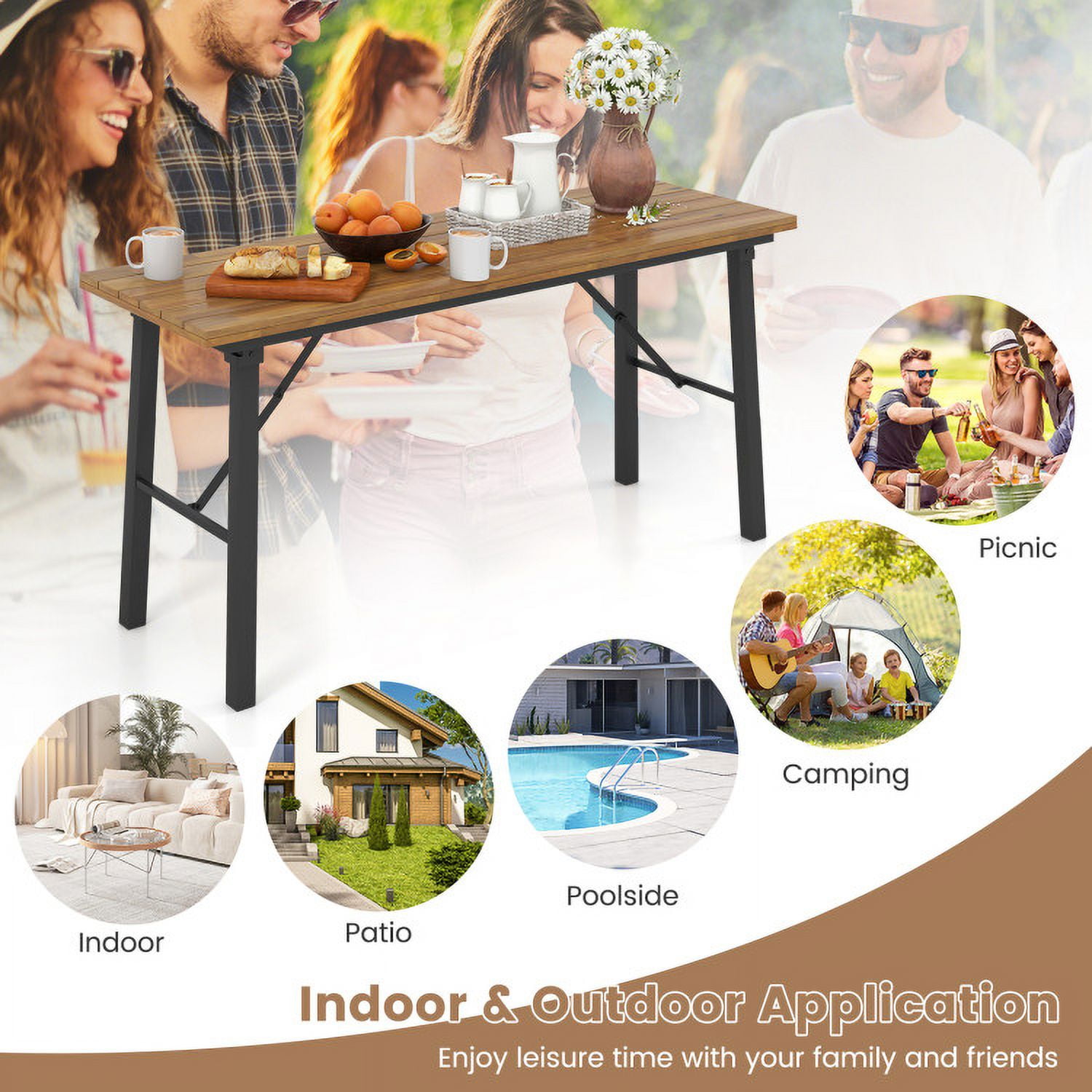 Aimee Lii Outdoor Dining Table and Bench Set with Acacia Wood Top for Yard Garden Poolside, Outdoor Patio Furniture, Brown Aimee Lii Outdoor Dining Table and Bench Set with Acacia Wood Top for Yard Garden Poolside, Outdoor Patio Furniture, Brown