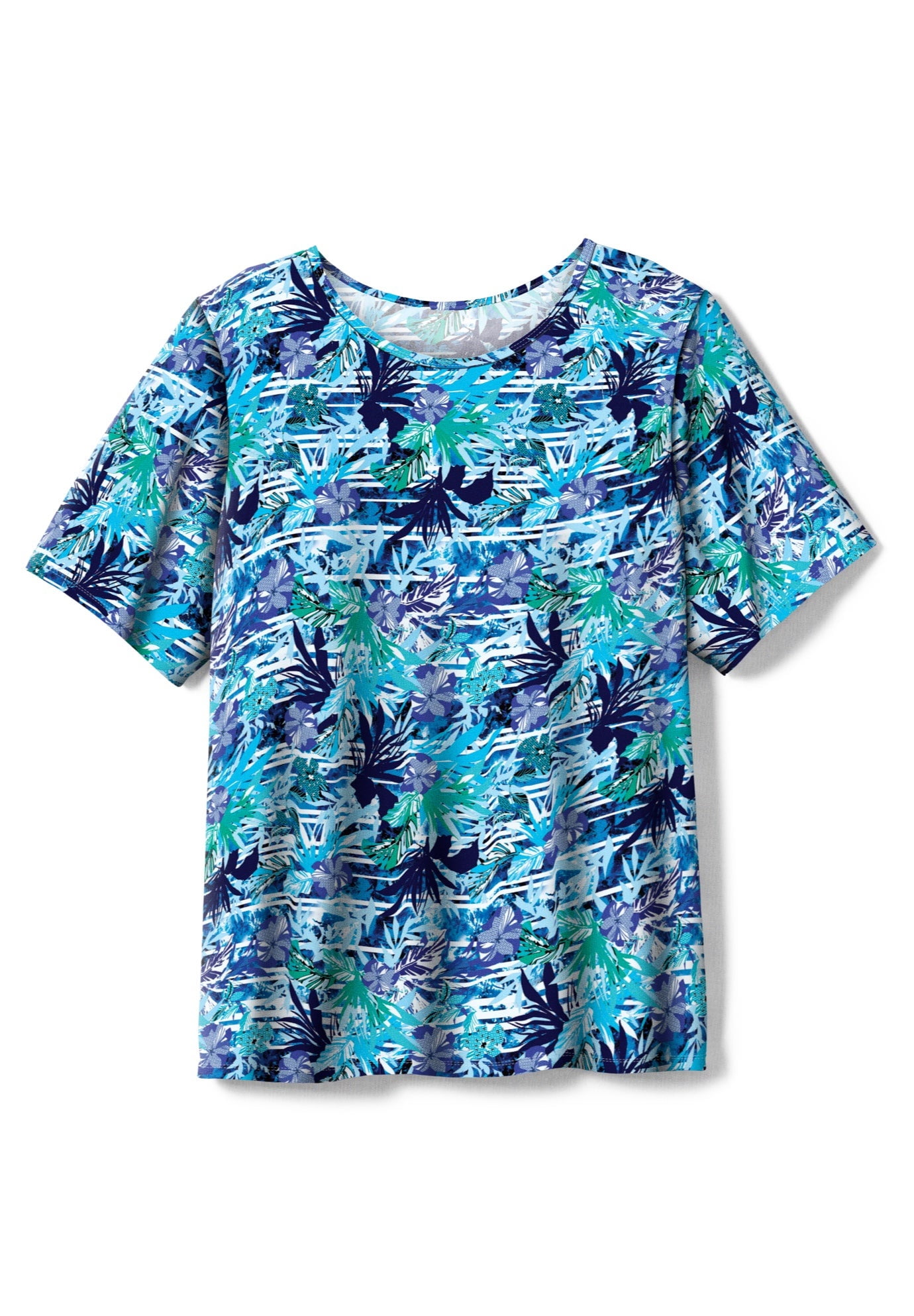 Swim 365 Women's Plus Size Chlorine-Resistant Crewneck Relaxed-Fit Swim Tee