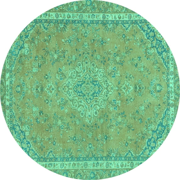 Ahgly Company Machine Washable Indoor Round Abstract Turquoise Blue Modern Area Rugs, 7' Round