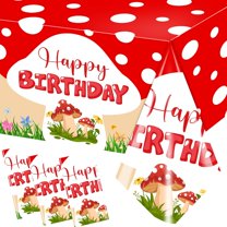 BAN Mushroom Birthday Decorations - 3PCS Tablecloth, Plastic Party Supplies and Decorations for Girls