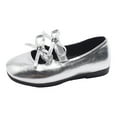 thumbnail image 4 of Dakaela Girls Dress Shoes Square Toe Bowknot Ballet Flats 3T 4T 5T Leather Ballerina Dance Mary Jane for Wedding Party Prom Silver Size 12.5, 4 of 5