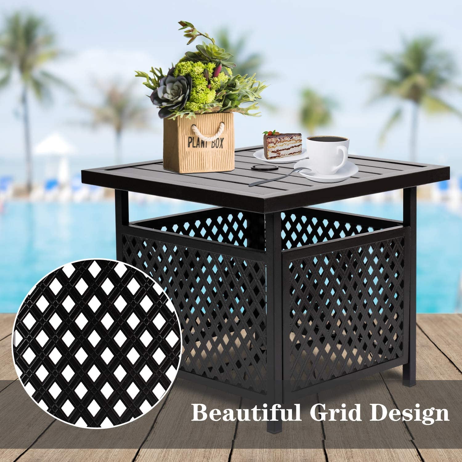 SOLAURA Outdoor Bistro Side Table Patio Metal Umbrella Base Stand with 1.57" Umbrella Hole, Black