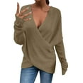 thumbnail image 2 of Deep V-Neck Sweaters for Women Women Fashion Solid Color Long Cross Loose Sleeve Knit Sweater Coat Fall Fashion 2023 Khaki, 2 of 5