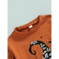 thumbnail image 4 of DcoolMoogl Toddler Baby Girl Halloween Outfit  Witch Hat Long Sleeve Sweatshirt Tops Bat Spider Web Flared Pants Halloween Clothes Set Dark Orange 4-5 Years, 4 of 7