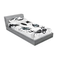 thumbnail image 3 of Animal Bedding Set with Sheet & Covers, Big Cat Face Pet with Whiskers with Dark Shadow Hand Drawn Image Print, Printed Bedroom Decor 2 Shams, 4 Sizes, Sky Blue White and Black, by Ambesonne, 3 of 3