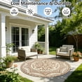 thumbnail image 3 of Round Outdoor Rug 5*5ft Waterproof Patio Plastic Straw Rug Collection Bohemia Reversible Outdoor Carpet for RV Camping Deck Balcony Graden Beach Boho Porch Decor,Beige, 3 of 11