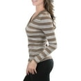 thumbnail image 3 of ToBeInStyle Women's Striped Classic Long Sleeve V-Neck Pullover Sweater - Mocha - Medium, 3 of 3