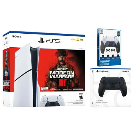 Sony PlayStation 5 Slim Disc Call of Duty Modern Warfare 3 Bundle with Extra Midnight Black Controller and Surge FPS Grip Kit