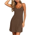 thumbnail image 3 of yoeyez Double Strap Nightgown for Women V Neck Racerback Mini Dress Flowy Soft Stretchy Sleep Dress Casual Loose Loungewear Brown,M, 3 of 9