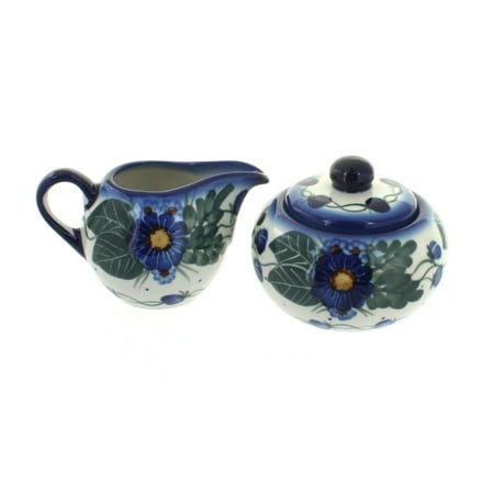 - Polish Pottery Forget Me Not Sugar Bowl & Creamer