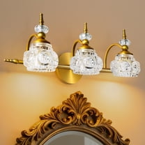 ROSYNEY 3-Light Vanity Light with Thick Crystal Glass Shade, Vintage Vanity Light, Vintage Bathroom Light Fixtures(Bronze), G9 Base