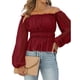 thumbnail image 1 of Blusa de mujer con hombros descubiertos, manga larga con volantes y burbujas, camiseta informal de poliéster a la moda para vacaciones al aire libre, 1 of 5