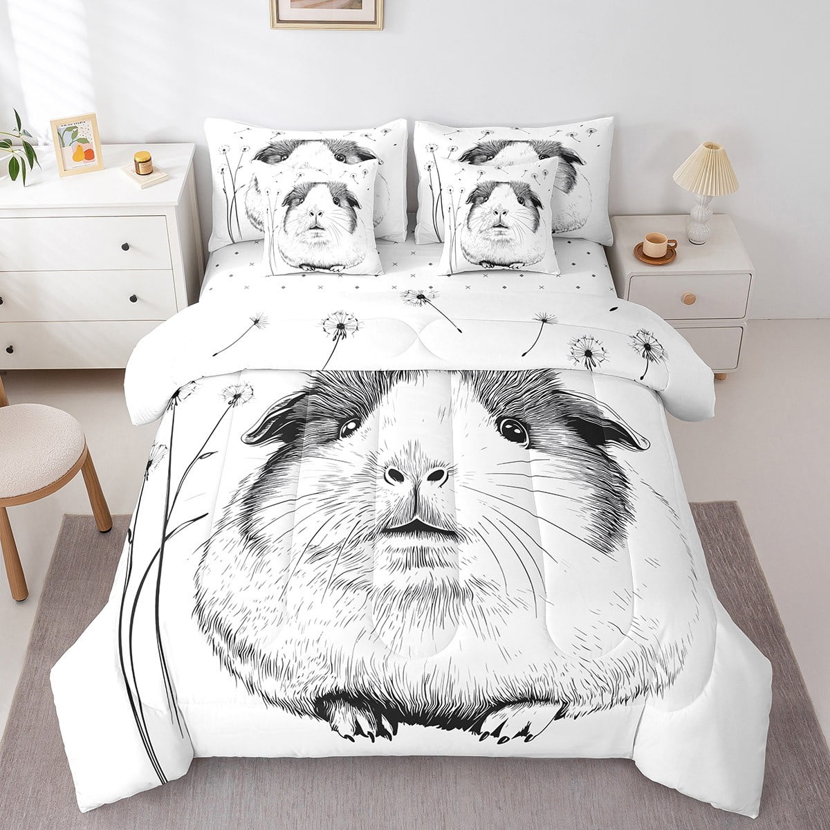 Pcs Guinea Pig Comforter Set Full Size,Cute Animal Bed in a Bag