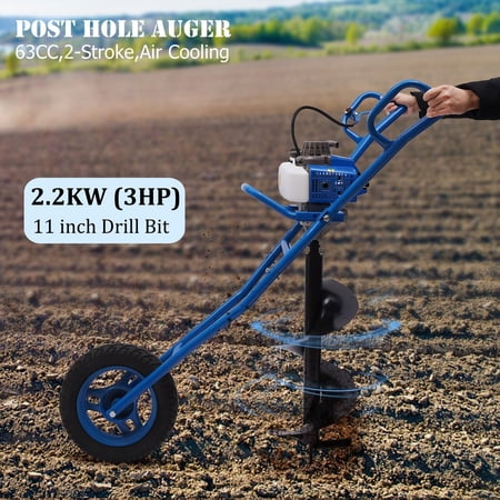 63CC Post Hole Digger Gas Powered Earth Auger Borer Ground Drill Fence W/11" Bit