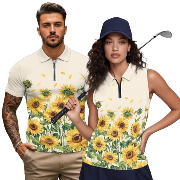 Aplkyhs Sunflower Matching Golf Shirts for Couple Lightweight His and Hers Golf Shirts Matching Moisture Wicking Mens Golf Shirt Breathable Fabric Suitable for Tennis Enthusiasts