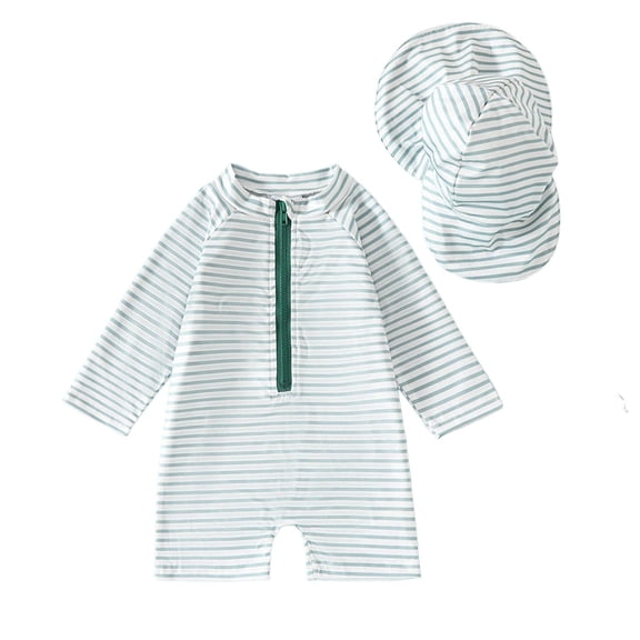 Emitonse Baby Boy Swimsuit Rash Guard Toddler Children Comfortable Breathable Skin Friendly Long Sleeved Swimsuit Fashionable Printed Zipper Swimsuit Light Green,Size 0-3 Months