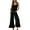 Black, variant on Women's Square Neck Backless Ruffle Cotton Jumpsuit Wide Lge Flared Hem Loose Overalls Sleeveless Tank With Pocket