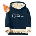 thumbnail image 2 of SERTG Men's Plush Hooded Pullover Christmas Fleece Lined Drop Shoulder Long Sleeve Fashion Print Warm Casual Outerwear Christmas Hooded Sweatshirt(Navy,M), 2 of 4