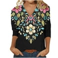 thumbnail image 6 of CYMMPU Business Work Blouses Dressy Tunic Tops V-Neck Floral Printed 3/4 Length Sleeve Summer Fall Shirts Basic Tees Casual 2025 Clothes for Women Black XXL, 6 of 8