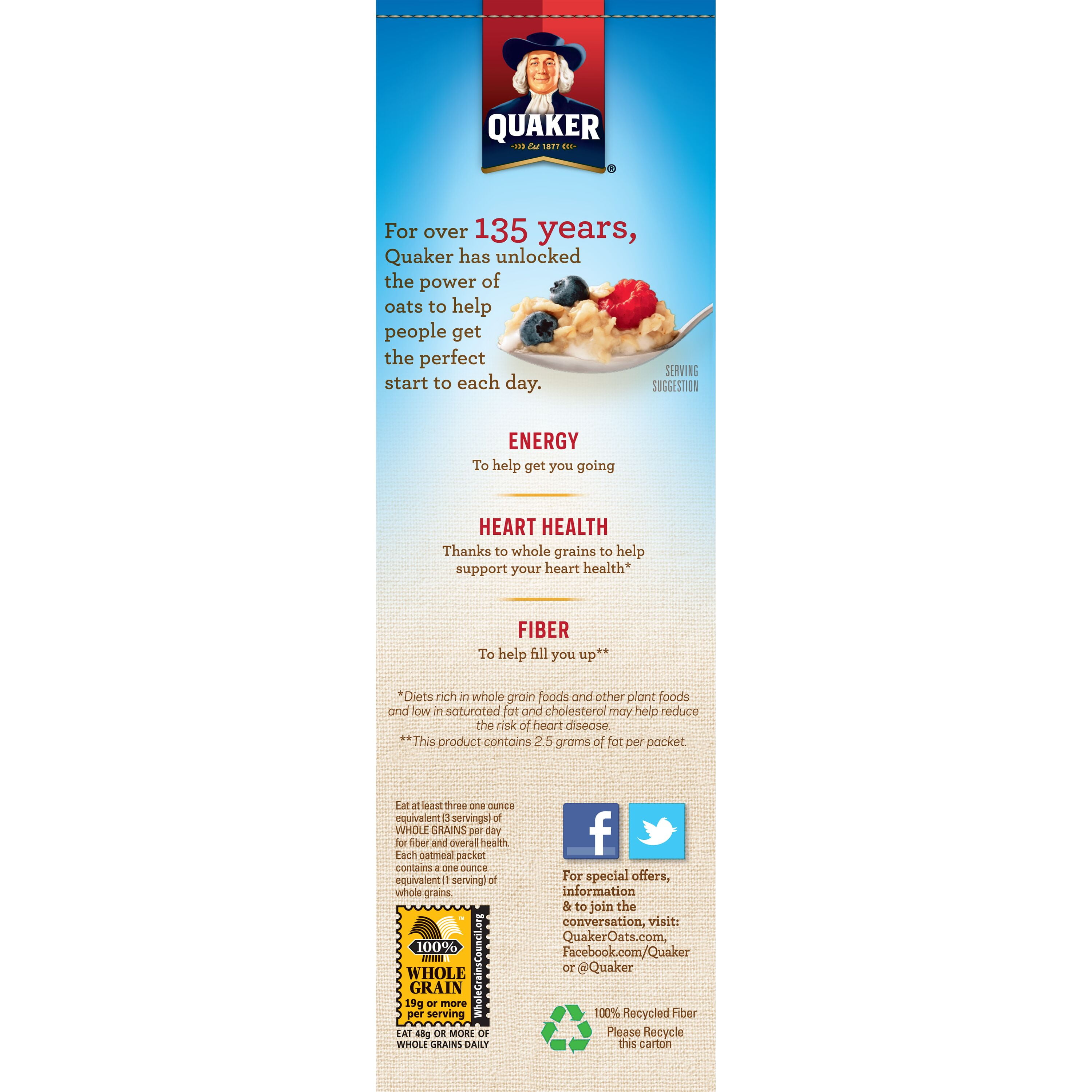 Quaker Instant Oatmeal Artificial Fruit & Cream Flavors Variety, 1.23 oz 8 Count