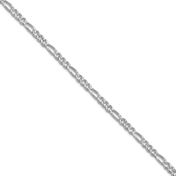 925 Sterling Silver Rhodium Plated 3mm Pave Flat Figaro Chain Necklace 20 Inch Chain Necklace for Women and Men