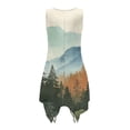 thumbnail image 2 of HELLHERO Watercolor Mountain Forest Landscape Print Sleeveless Sundress for Party Daily, Pleated Deep Side Pockets Ladies Irregular Hem Casual Dress, 2 of 8