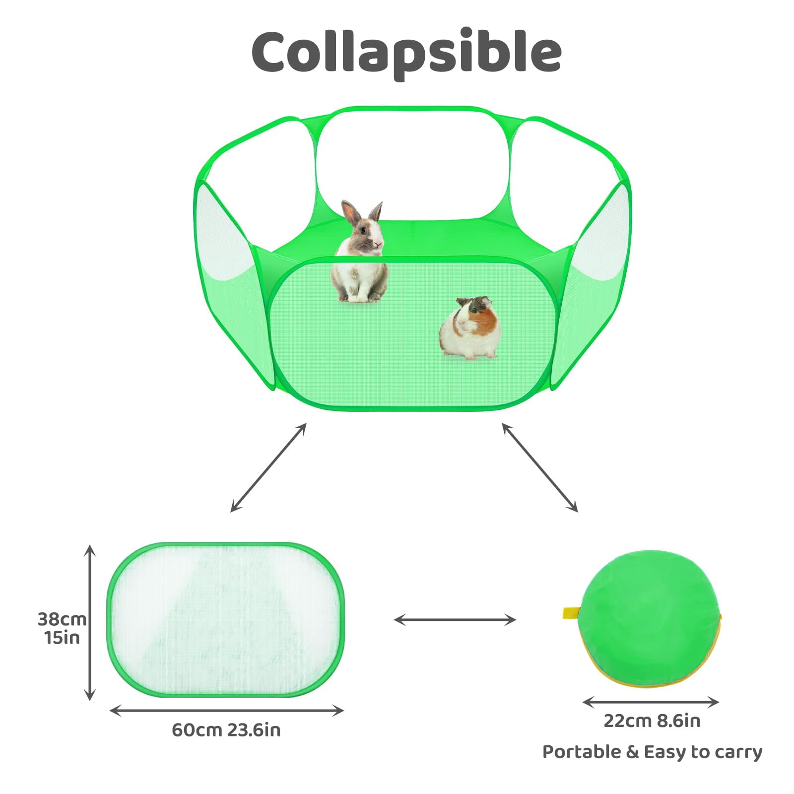 Small Animal Playpen, Pop-Up Portable Play Yard for Guinea Pigs, Rabbits, Hamsters, Hedgehogs, Foldable Exercise Fence with Breathable Mesh for Indoor Outdoor Use