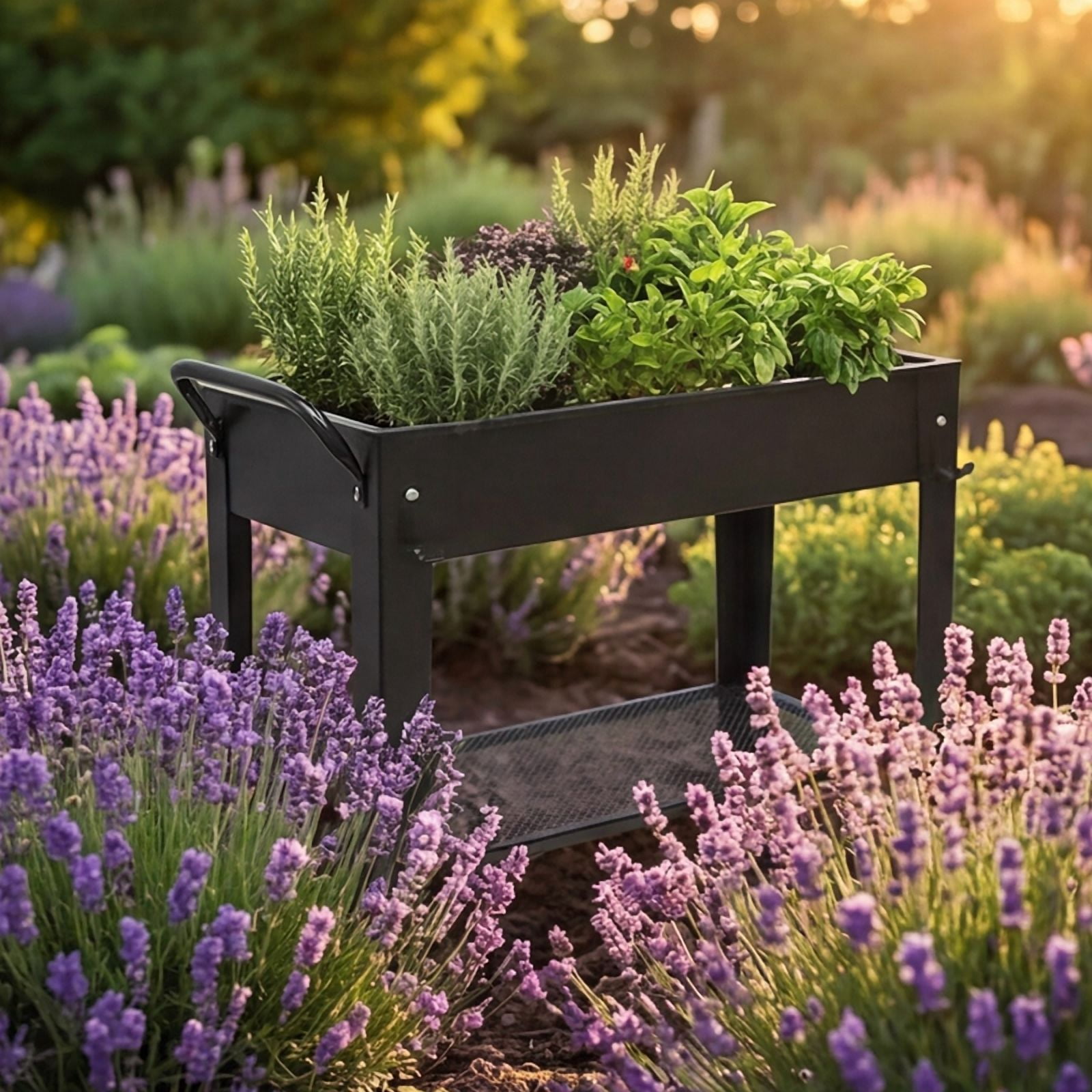 Large Planter Raised Beds with Legs Outdoor Metal Planter Box on Wheels Elevated Garden Bed for Vegetables Flower Herb Patio 40x 11 x 31.5 in