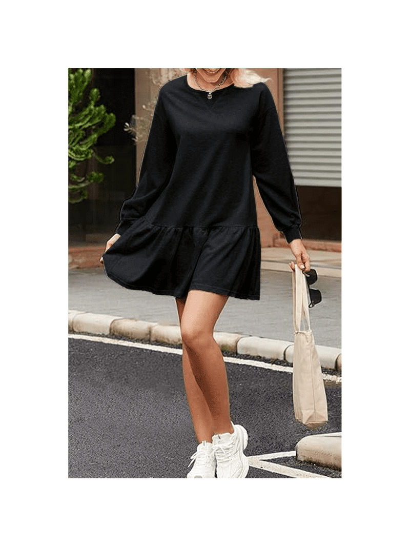 SOMER Fall Dresses for Women 2025, Crewneck Sweatshirt Dress Pullover, Mini  Casual Dresses for Women Elegant Classy, A-Line Long Sleeve Black Dress
