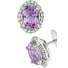 Platinum-Plated Sterling Silver Oval Double-Cut Amethyst Pave CZ Earrings