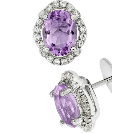 5th & Main Platinum-Plated Sterling Silver Oval Double-Cut Amethyst Pave CZ Earrings