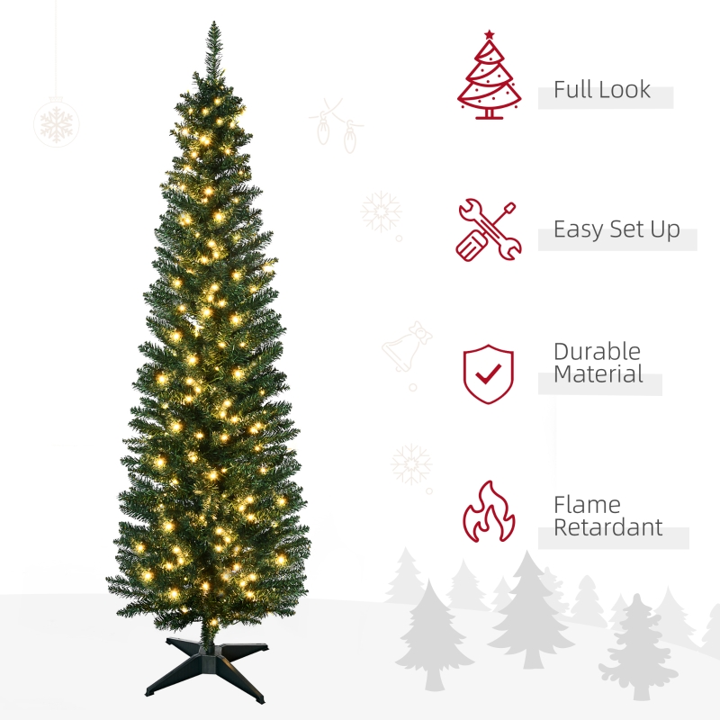 Alvantor Pre-Lit Pencil Christmas Tree with 200 LED Lights and 499 Tips, Slim Noble Fir 7' Green