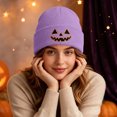 thumbnail image 7 of SYMOID Purple Knit Beanie with Embroidered Pumpkin O'Lantern - Cuffed Ribbed Winter Hat for Unisex Hats,Size Free Size, 7 of 7