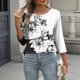 thumbnail image 2 of TaTaai Printed T-Shirt Soft Breathable Women's Fashion Casual Button Round Neck 3/4 Sleeve Loose Fit All Season Daily Versatile Top Gift, 2 of 7