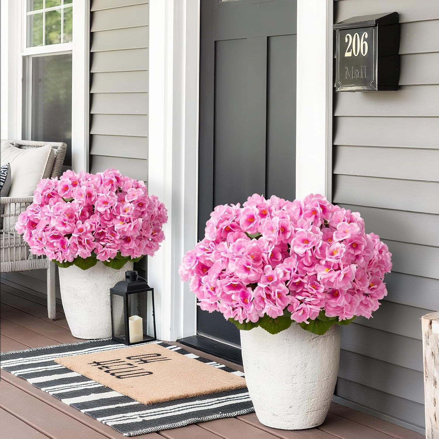 Artificial Geraniums for Outdoors Faux Plants UV Resistant Flowers Outside Fake Silk Flowers Bulk Realistic Plastic Greenery for Home Porch Planter Patio Decor, 6 Bundles (Pink)