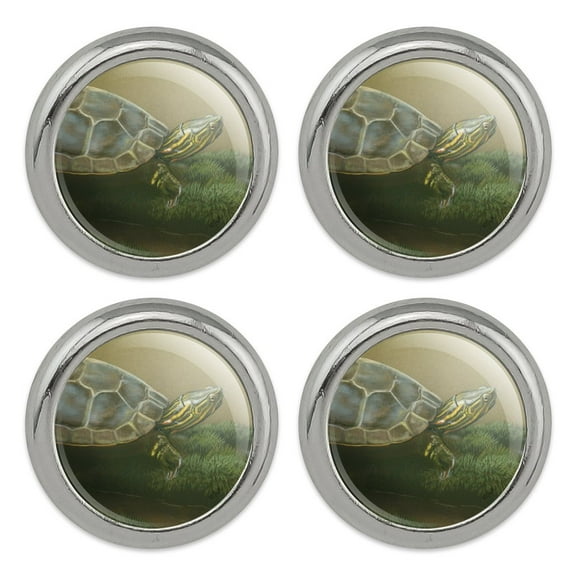 Painted Turtle on a Mossy Log Metal Craft Sewing Novelty Buttons - Set of 4