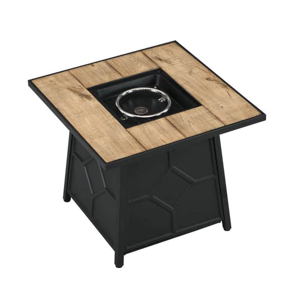 Spaco 28-inch Square Fire Pit Table, 40,000 BTU Auto-Ignition Propane Gas Firepit with Waterproof Cover, Gas Firepit for Outdoor as Patio, Deck, Backyard, Brown