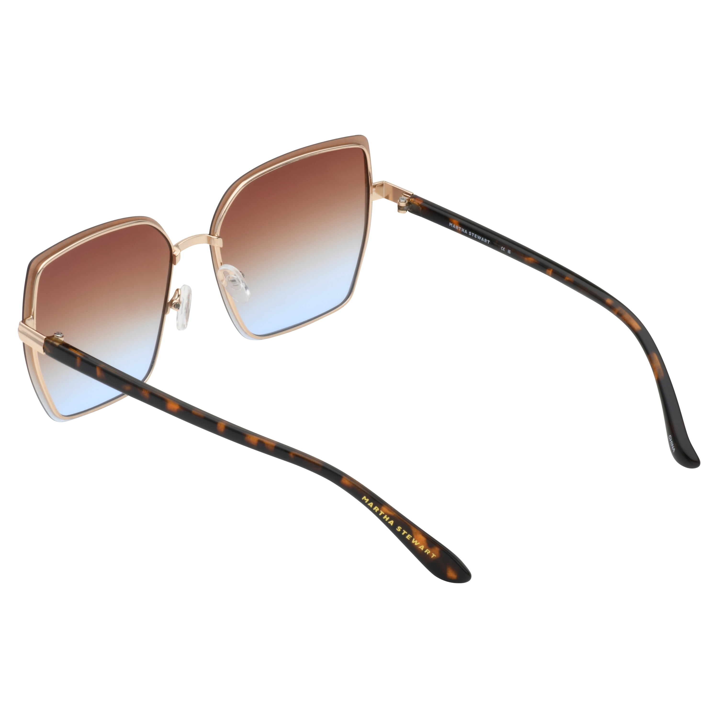 Martha Stewart Women's MS180 Geometric Metal UVA and UVB Protective Square Cat Eye Fashion Sunglasses, 56mm