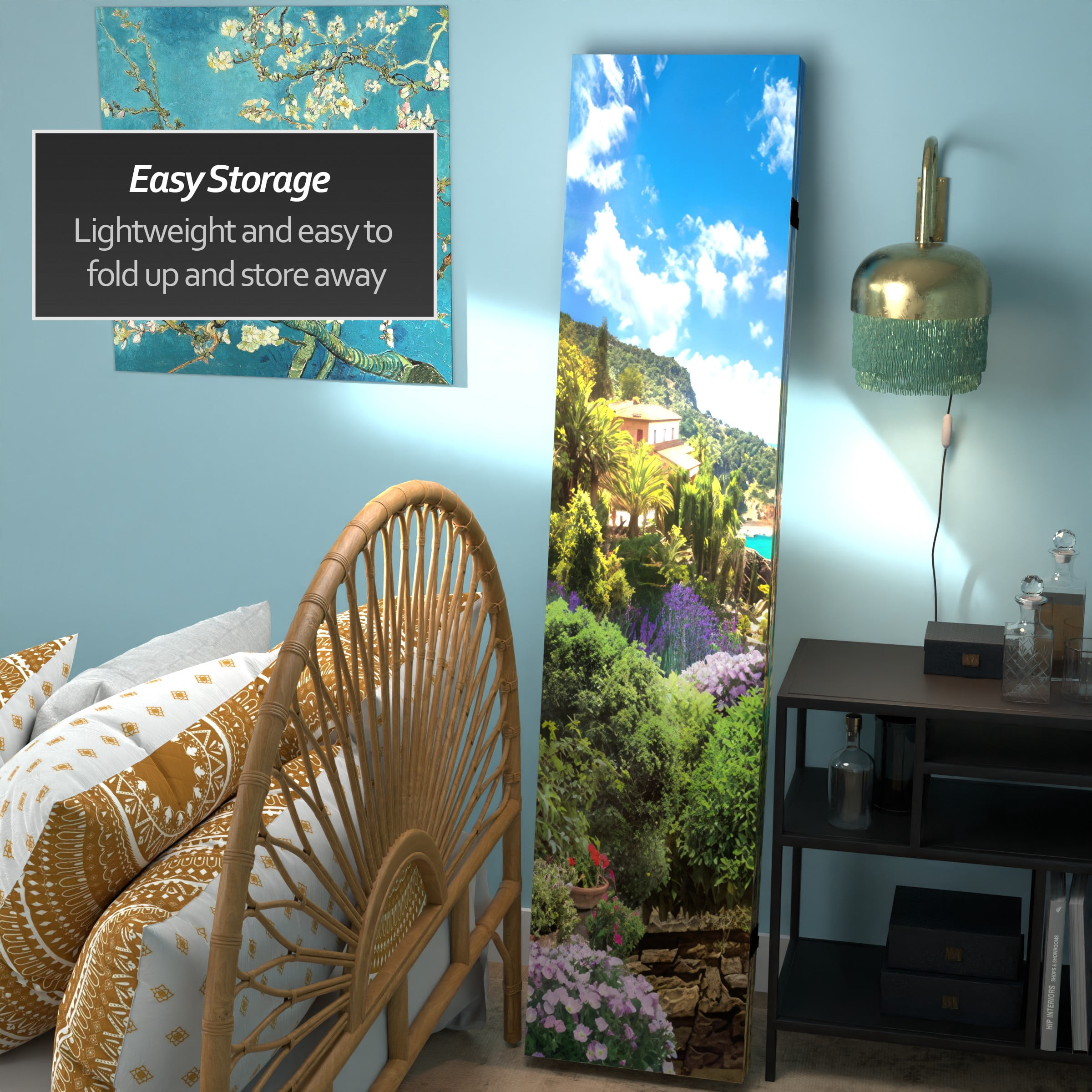 Oriental Furniture 6 ft. Tall Double Sided Coastal Village Canvas Room Divider