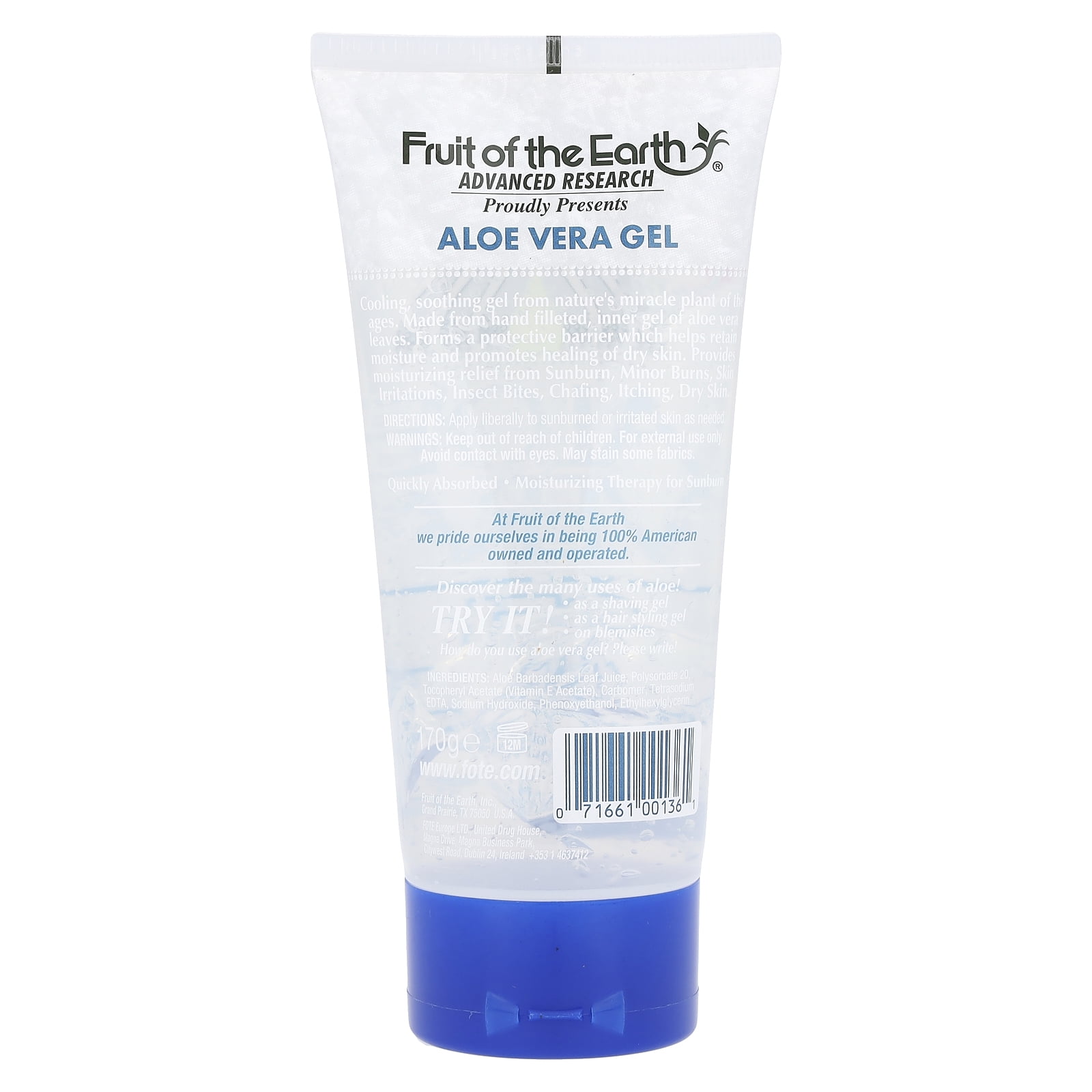 Fruit of the Earth Aloe Vera 100% Gel Pure No Color Added - 6 oz