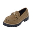 thumbnail image 2 of WHLBF Womens Shoes Round-Toe Thick-Heeled Casual Large-Size Frosted British Style Thick-Soled Loafers Size 6, 2 of 9