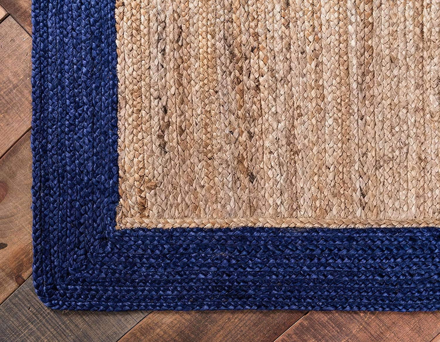 Agro Richer Edge Blue Dye Natural Jute Beige Area Rugs for Living, Carpet for Kitchen outdoor & Indoor (3x8" Feet)