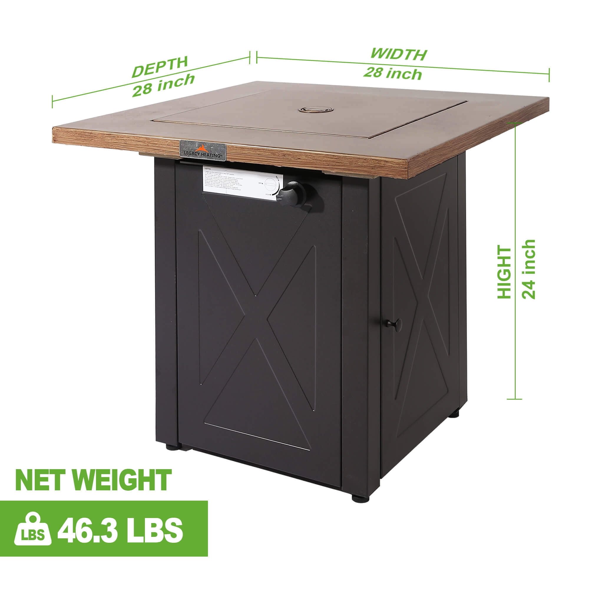Legacy Heating 28" Square 50000 BTU Propane Fire Pit Table