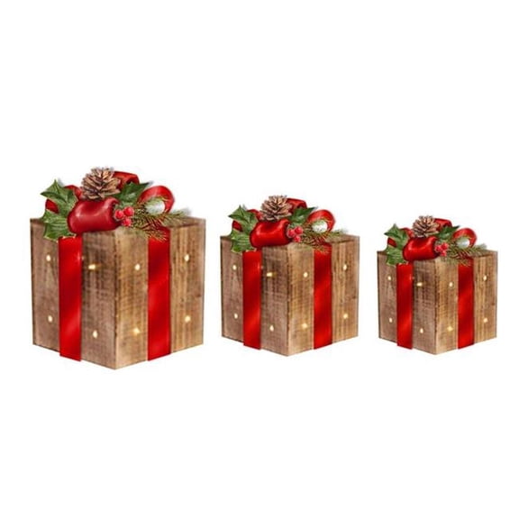 Ace Trading 3pk Wwled Red Gift Box Christmas Yard Decor - LED Decorative - 14.2 in, Multicolor — Home & Garage Storage, Stackable Design