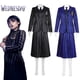 thumbnail image 2 of Disfraz de Cosplay familiar de Wednesday Addams para adultos y niños, uniforme escolar, chaqueta, falda, traje para mujer, ropa de fiesta de Halloween, 2 of 4