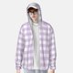 thumbnail image 2 of Fotbe Purple Checkboard Chaqueta con Protección Solar UPF 50+ para Hombre y Mujer, Camisa con Capucha y Bolsillos-Small, 2 of 7