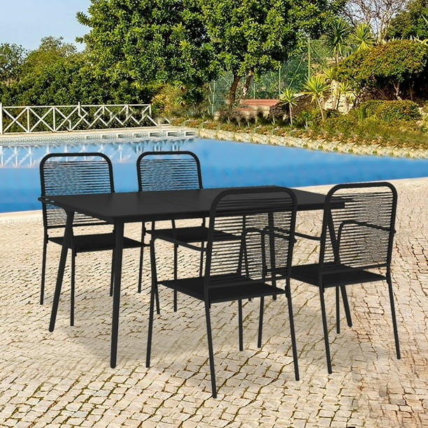 Patio Table And Chair Set 5 Piece Heavy Duty Metal Dining With Rectangle Furniture Conversation Outdoor For Garden Balcony Poolside Backyard Black W9359 Com Piece Heavy Duty Metal Patio Dining Set, Metal Patio Table And Chair Sets