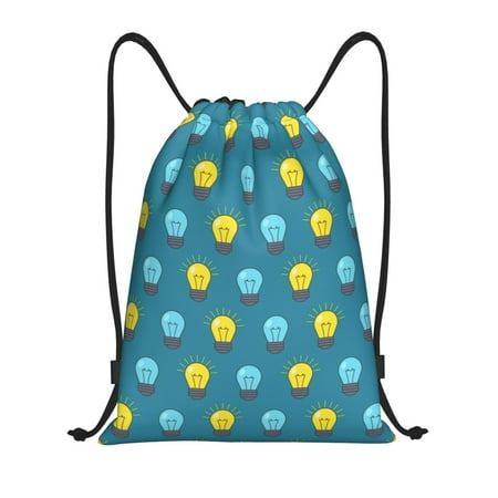 Drawstring Backpack Light Bulb blue yellow Sports Gym Bag for Men Women  Waterproof Drawstring Bags for Sports  Travel  Swimming  Beach